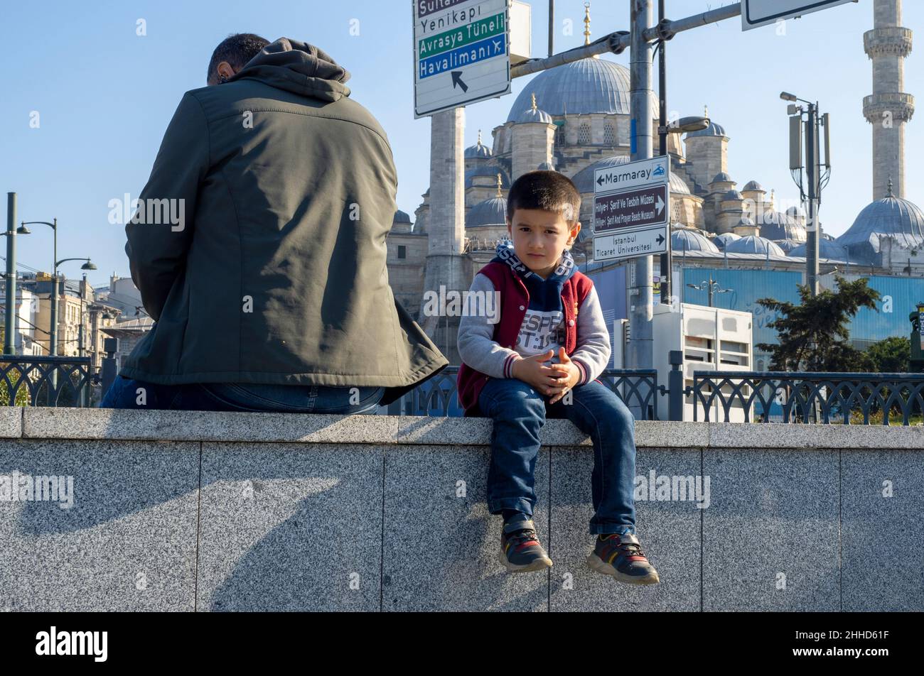 Guy Looks Skyscrapers Istanbul Boy Background Stock Photo