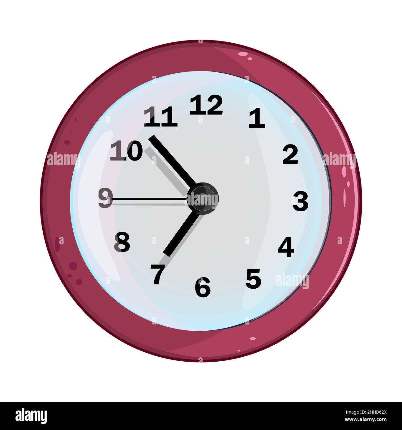 Clock isolated on white background. Red wall office clock. Round watch