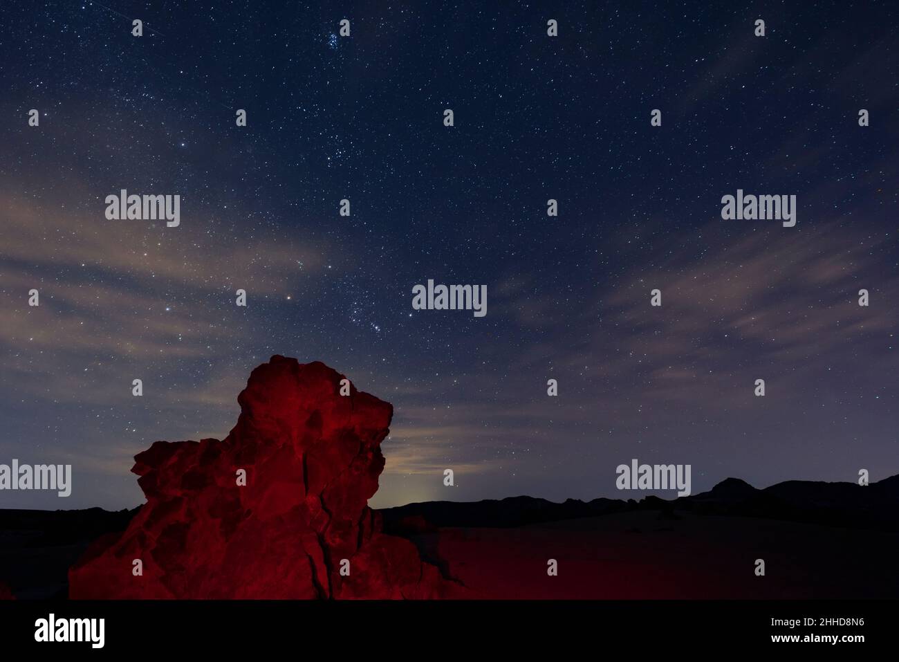 Stars in the night sky above the volcanic landscape in the Las Cañadas