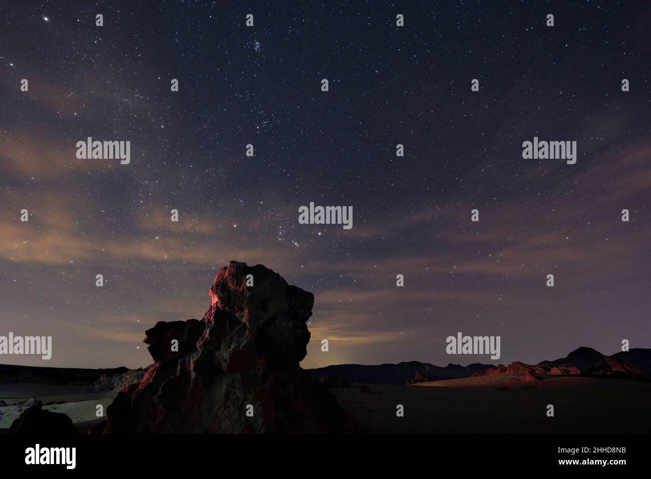 Stars in the night sky above the volcanic landscape in the Las Cañadas