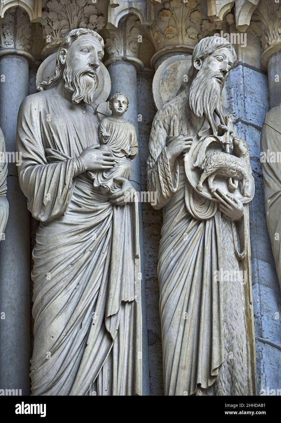 Chartres Cathedral gothic statues and exterior sculptures. North Porch