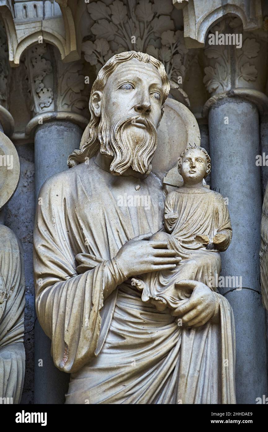 Chartres Cathedral gothic statues and exterior sculptures. North Porch