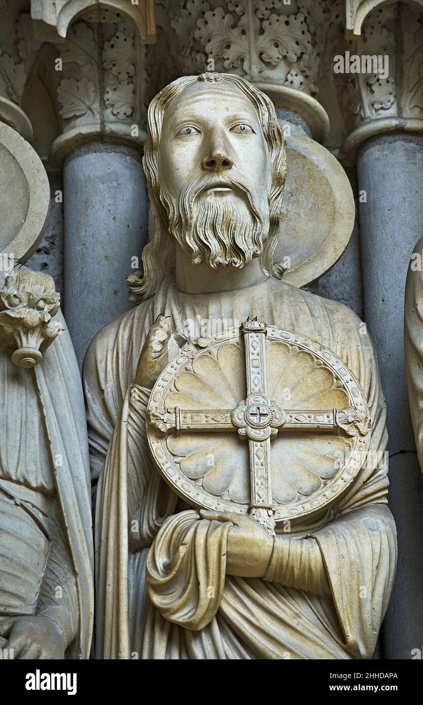 Chartres Cathedral gothic statues and exterior sculptures. North Porch