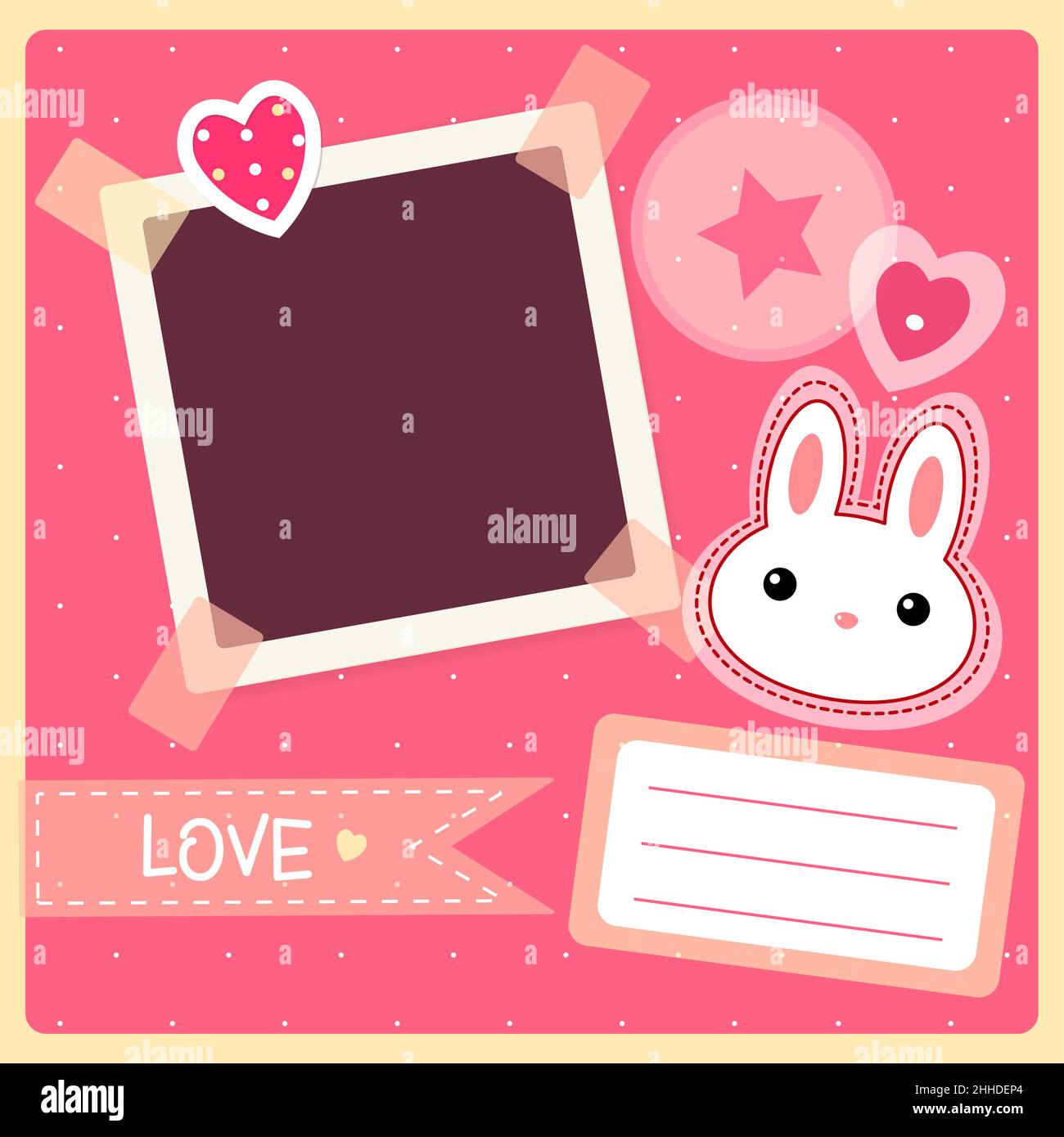 Square Valentine vintage backgrounds with retro photo, sticker and labels. Mock up template. Copy space for text. Valentine's day card for holiday or Stock Vector