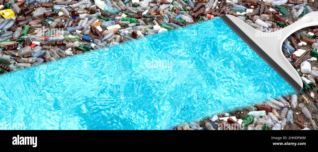 Clean up plastic on the water Plastic pollution and environmental