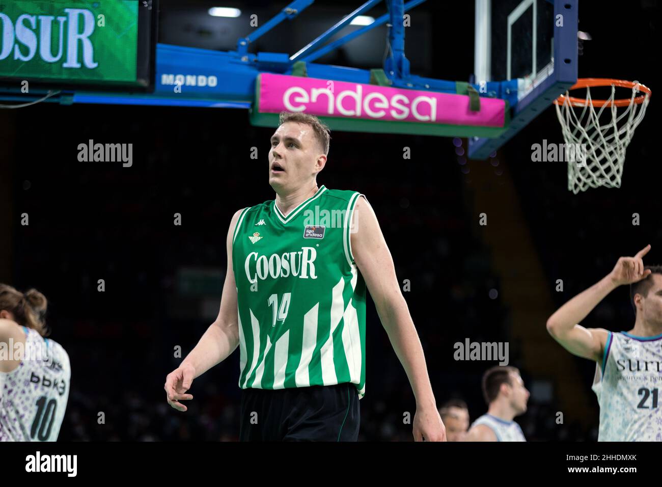 Seville, Spain. 23rd Jan, 2022. Anzejs Pasecniks (14) of Coosur Real Betis seen during the Liga ACB match between Coosur Real Betis and Surne Bilbao Basket at San Pablo Sports Center in Seville. (Photo credit: Mario Diaz Rasero Credit: Gonzales Photo/Alamy Live News Stock Photo