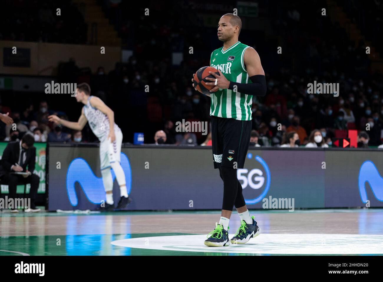 Seville, Spain. 23rd Jan, 2022. Eulis Baez (30) of Coosur Real Betis seen during the Liga ACB match between Coosur Real Betis and Surne Bilbao Basket at San Pablo Sports Center in Seville. (Photo credit: Mario Diaz Rasero Credit: Gonzales Photo/Alamy Live News Stock Photo