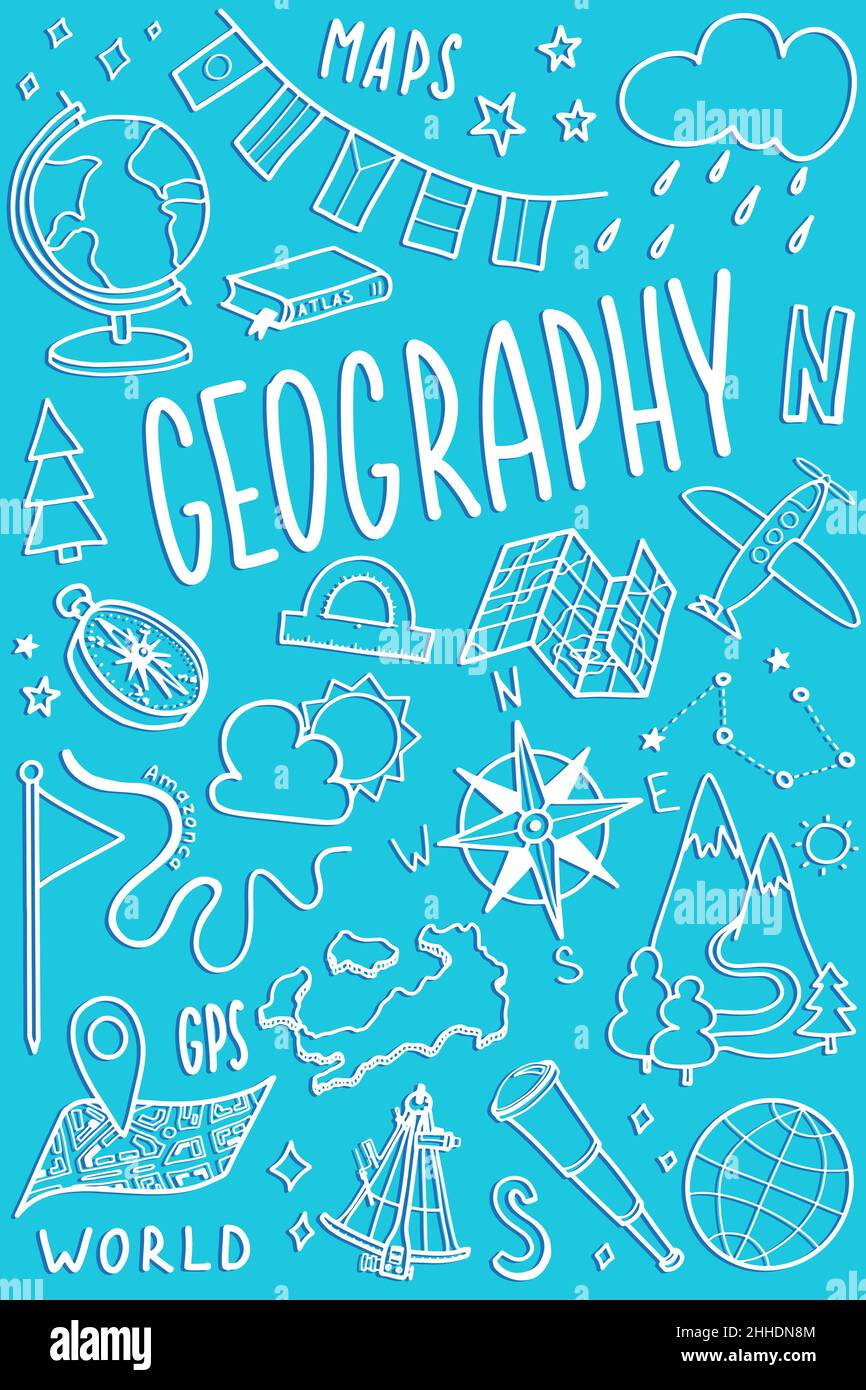 Geography Symbols Icons Set School Subject Design Education Outline 