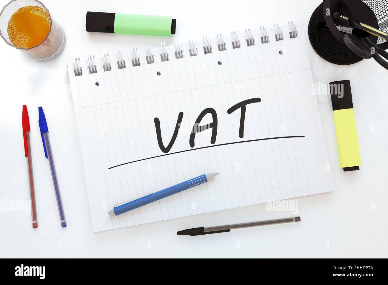 VAT - Value-added Tax - handwritten text in a notebook on a desk - 3d ...