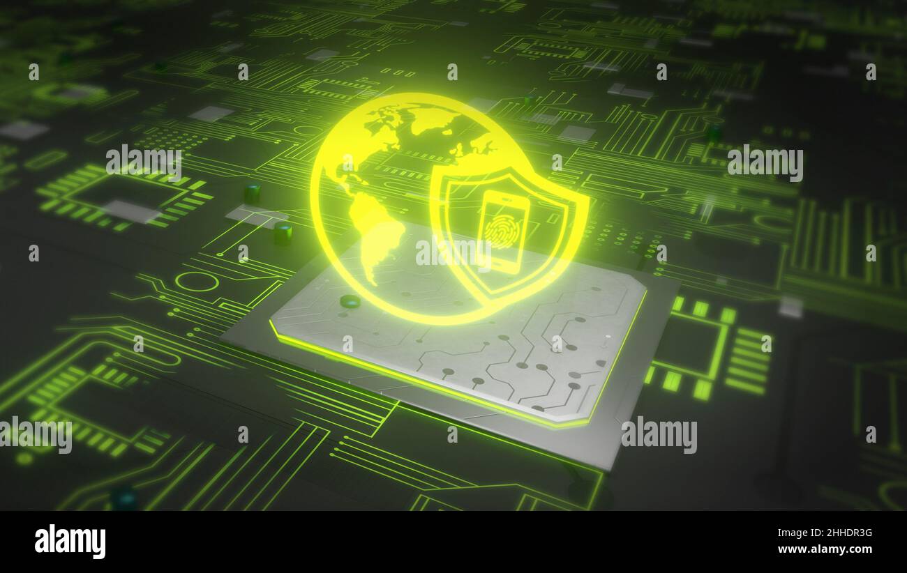Fingerprint for secure access, Cybersecurity technology data network, Global network connection futuristic abstract background Stock Photo