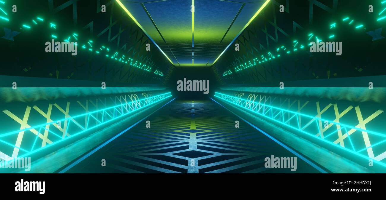 Cyberpunk Club Futuristic Hallway Spaceship Interior Phantom Glow ...