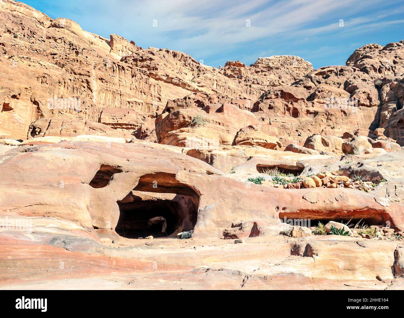 Ruins of the ancient city of Petra in Jordan in a sunny day. Petra is ...