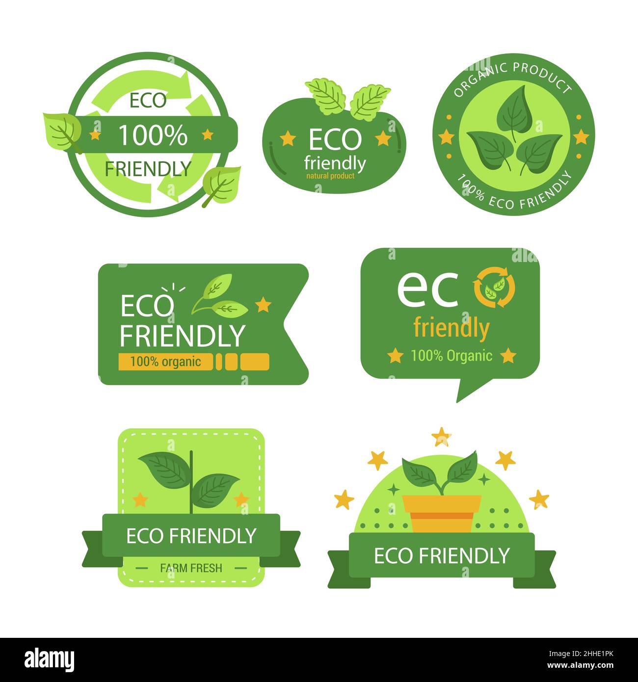Flat design eco concept friendly labels Vector illustration Stock ...