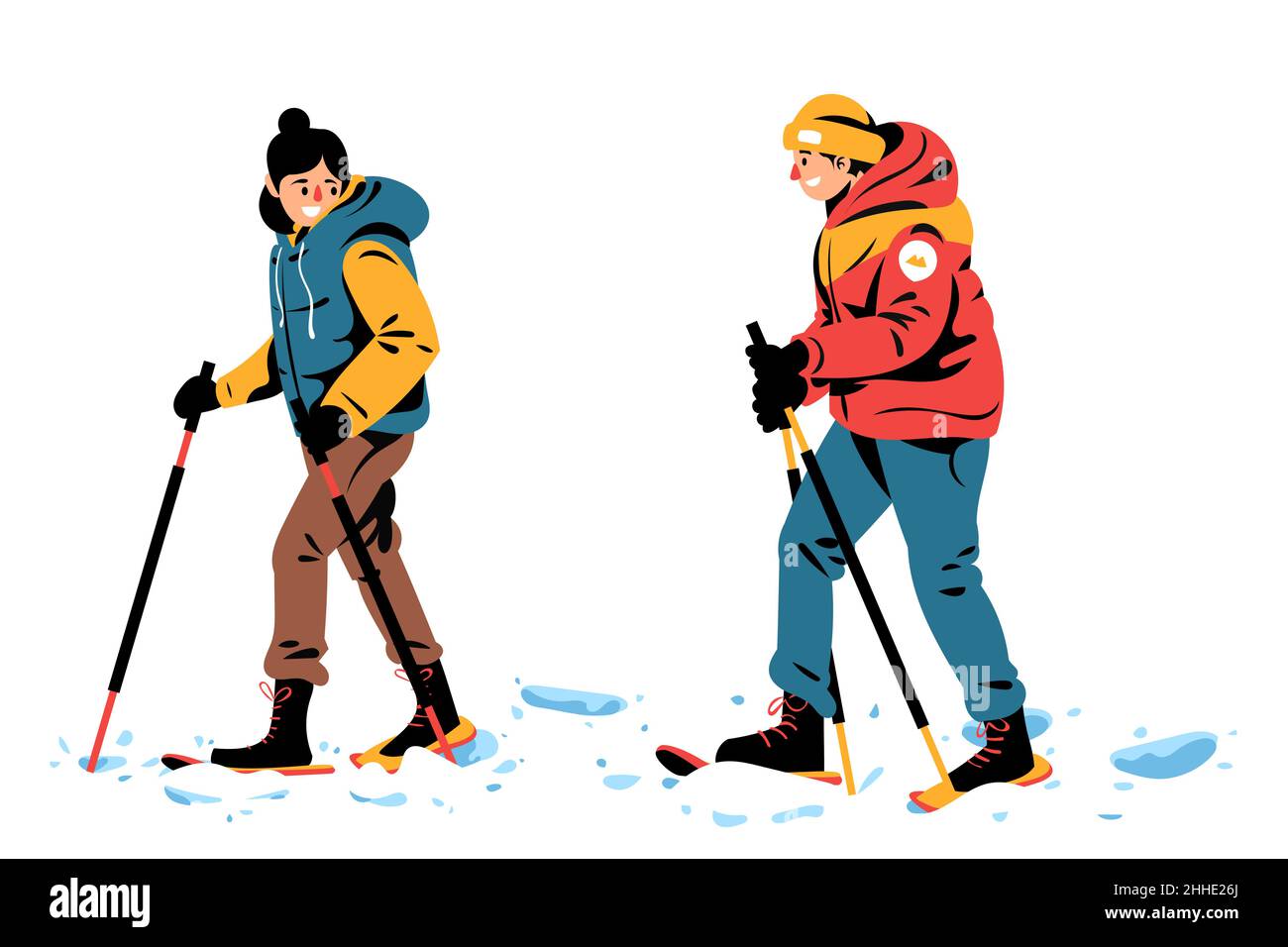 Hand drawn snowshoeing illustration Vector illustration Stock Vector