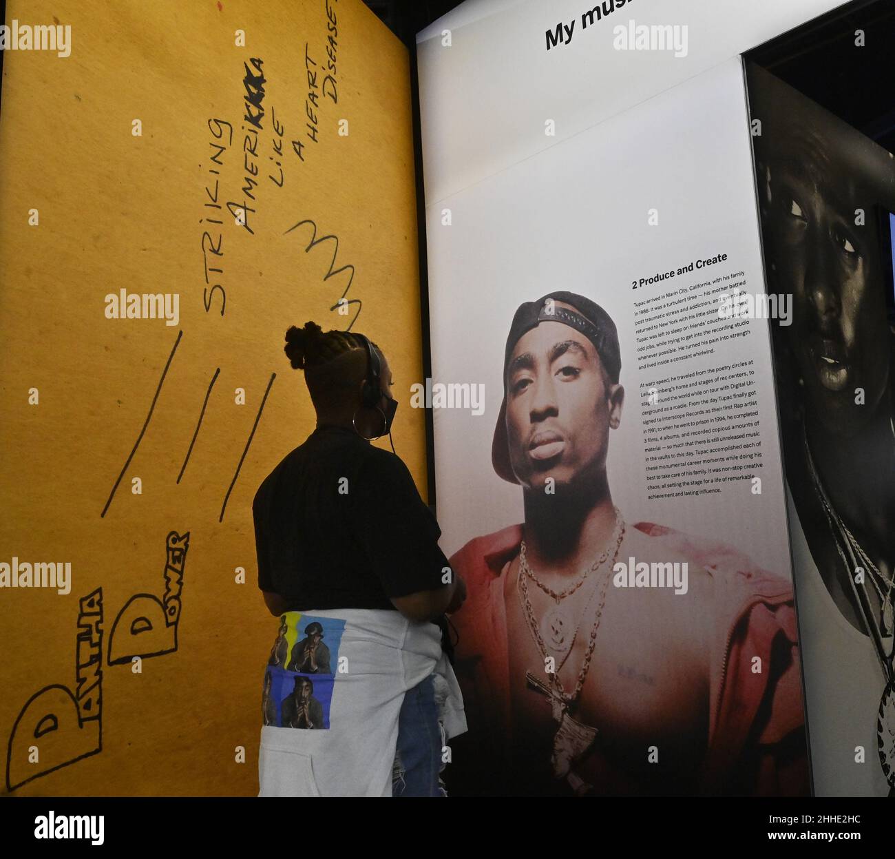 Los Angeles, United States. 23rd Jan, 2022. An exhibit is seen on display  during the weekend opening of the "Tupac Shakur. Wake Me When I'm Free"  museum at The Canvas at LA