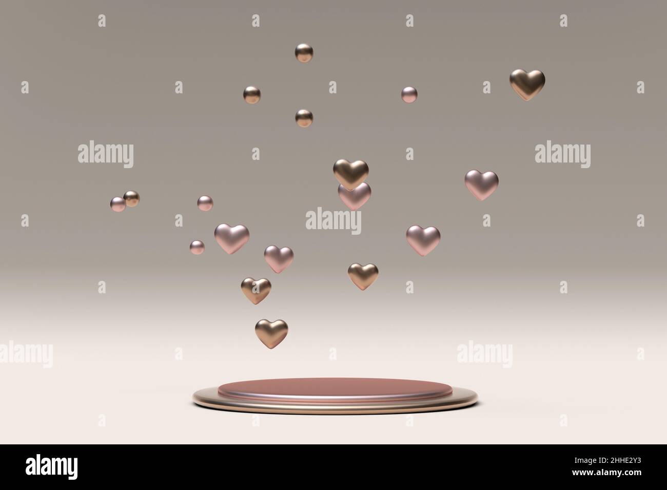 3D minimal composition St Valentine day round podium, pedestal with ...