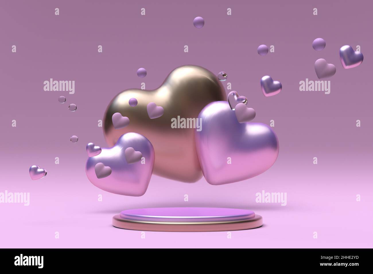 St Valentines day round podium display with flying golden and pastel ...