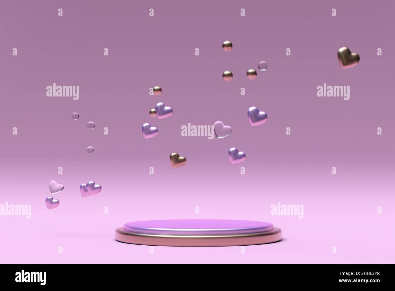 3D abstract composition St Valentine day pink round podium, pedestal ...