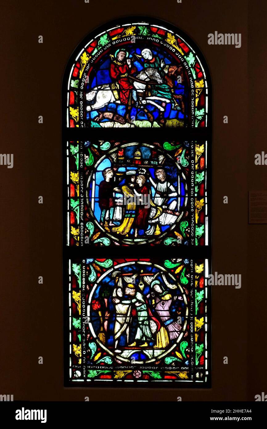 Stained glass window with the Parable of the Prodigal Son, France, c