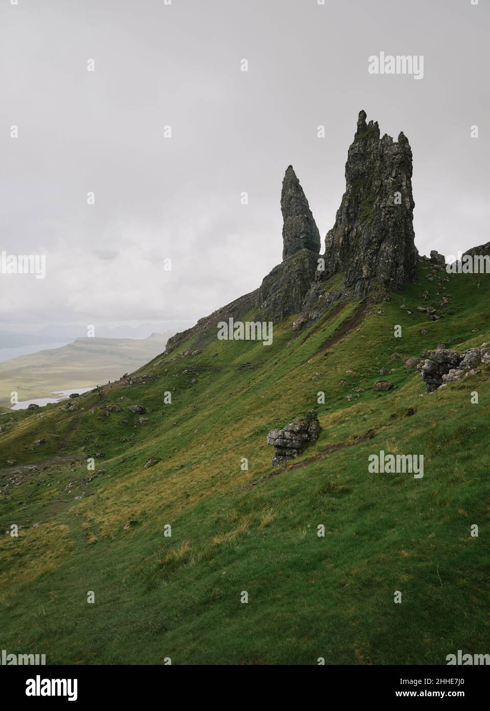 The Old Man of Storr summer landscape of the popular tourist hike on the Trotternish Peninsula, Isle of Skye Scotland UK - tourism walk Stock Photo