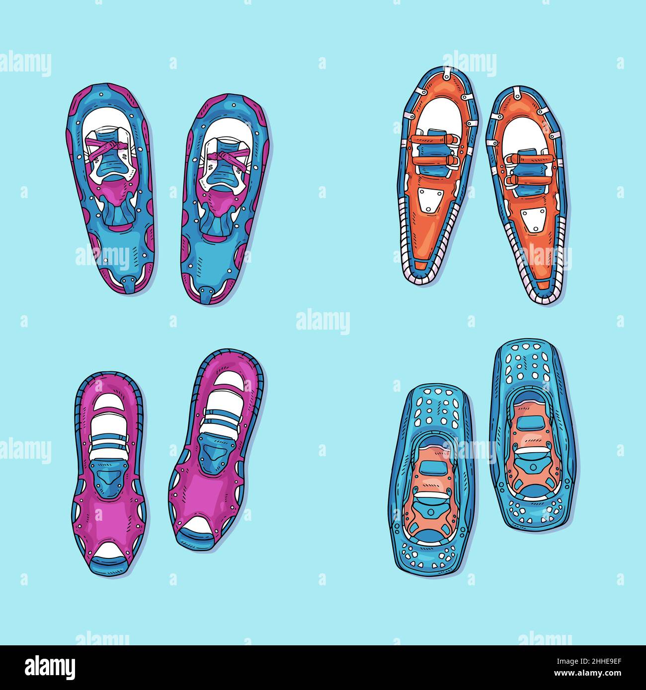 Hand drawn snowshoes set Vector illustration. Stock Vector