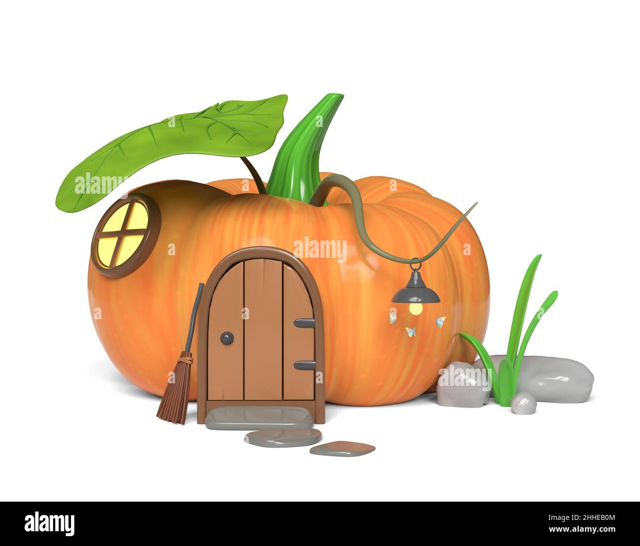 Cute cartoon pumpkin house. 3D illustration. Stock Photo