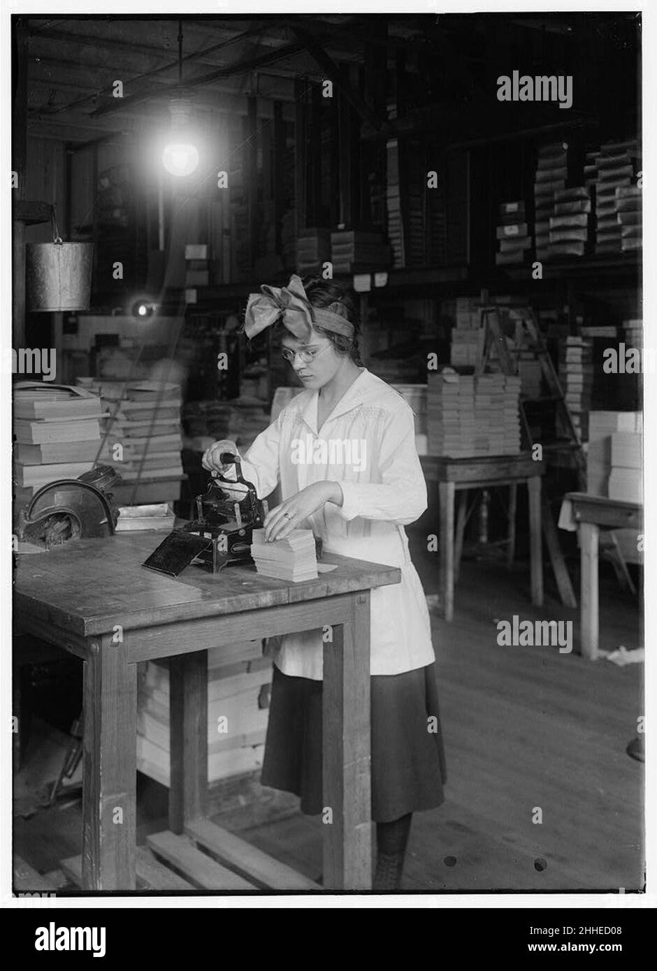 Stamping labels. Boston Index Card Co., 113 Purchase Street. Stock Photo