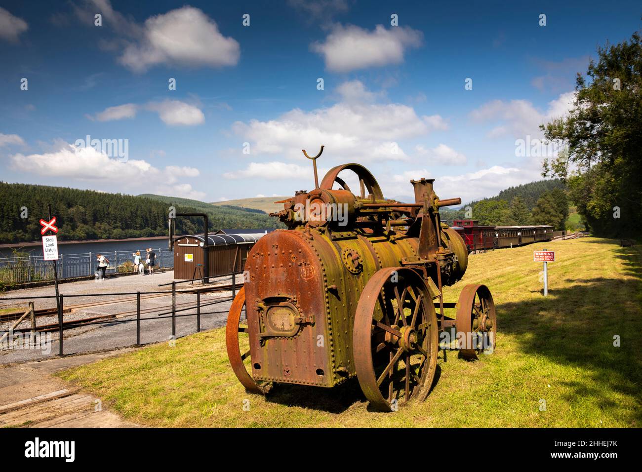 UK, Wales, Merthyr Tydfil, Brecon Mountain Railway, Pontsticill station, rusting traction engine Stock Photo