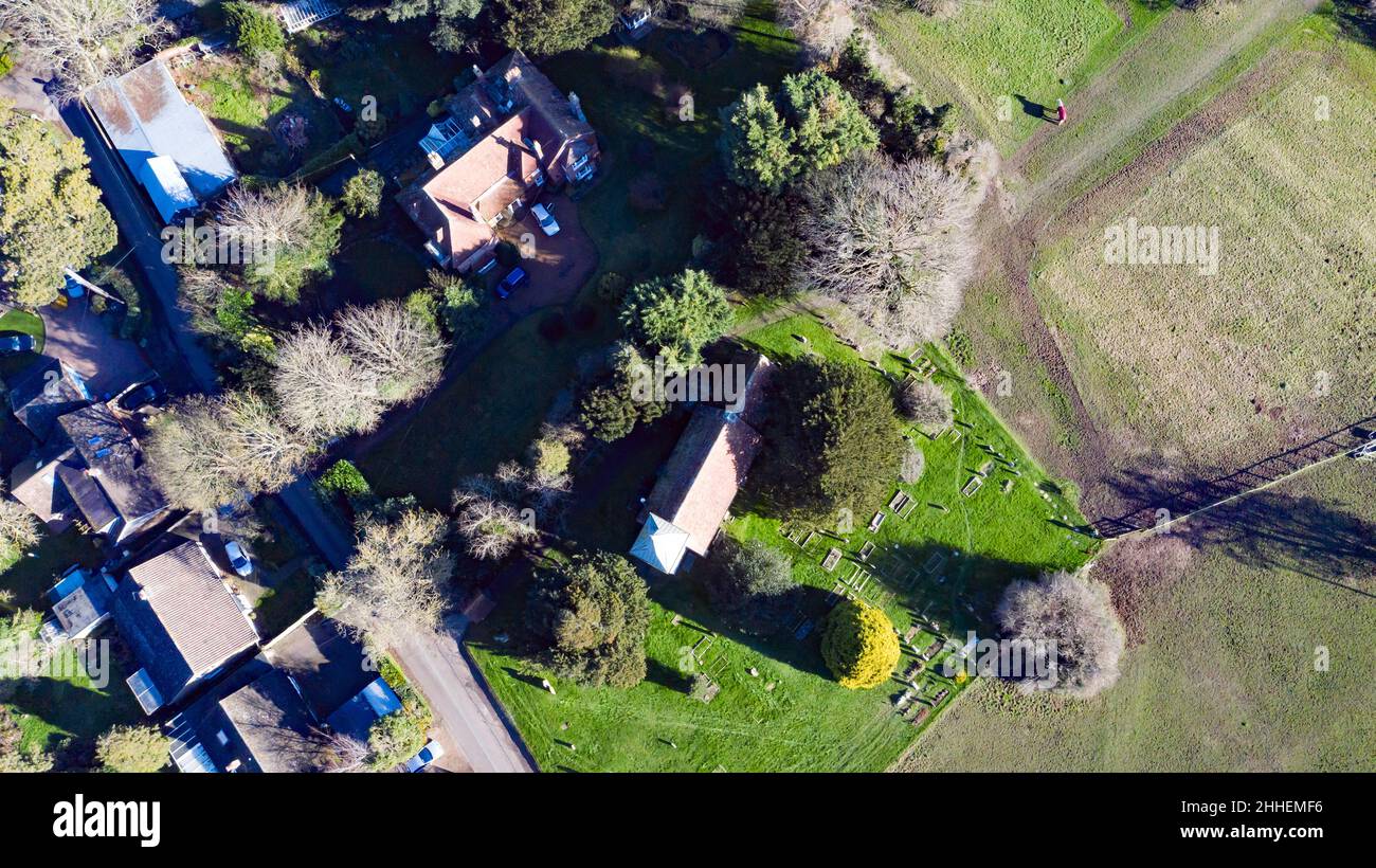 Aerial view, looking down on the Church of St Mary the Virgin, and part