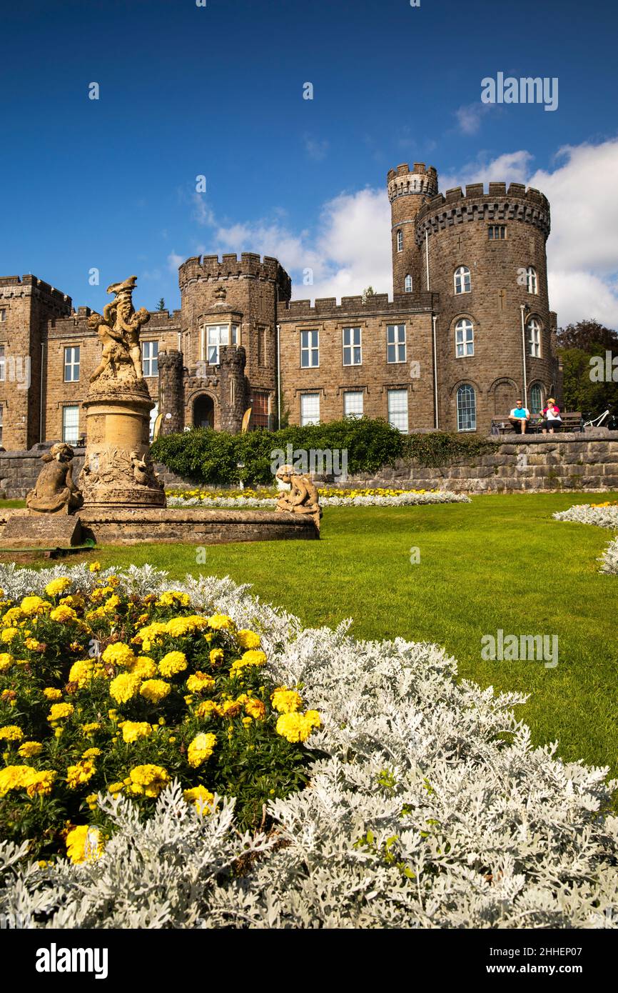 UK, Wales, Merthyr Tydfil, Cyfartha Castle Park, colourful flower beds