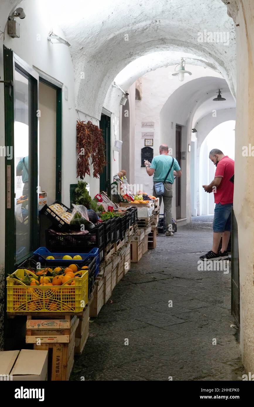 fruit and vegetable shop in the arcadeCapri Island,Campania,Italy,Europe Stock Photo