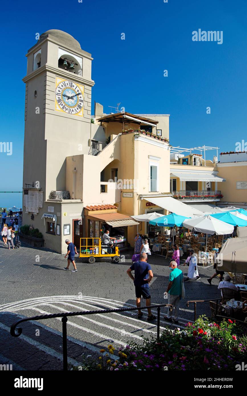Bell Tower (Torre dell'Orologio),Piazza Umberto I,Capri,Capri Island,Campania,Italy,Europe Stock Photo