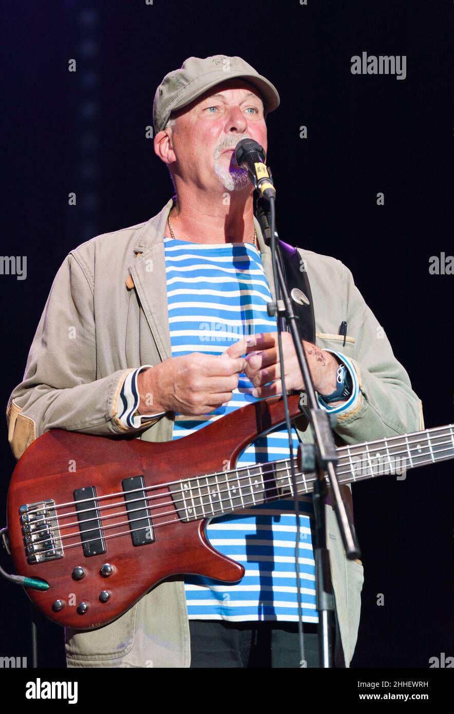 Dave Pegg of Fairport Convention performing at the band's Cropredy Convention, UK in 2012 Stock Photo