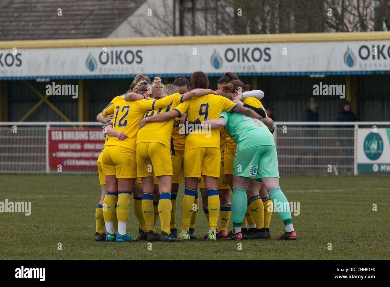 Canvey Island, UK. 23rd Jan, 2022. Canvey Island, England, January 23rd, 2022 AFC Wimbledon team huddle before the second half in the FA Women's National League SE Division 1 at Park Lane, Canvey Island, England Danielle Ward/SPP Credit: SPP Sport Press Photo. /Alamy Live News Stock Photo
