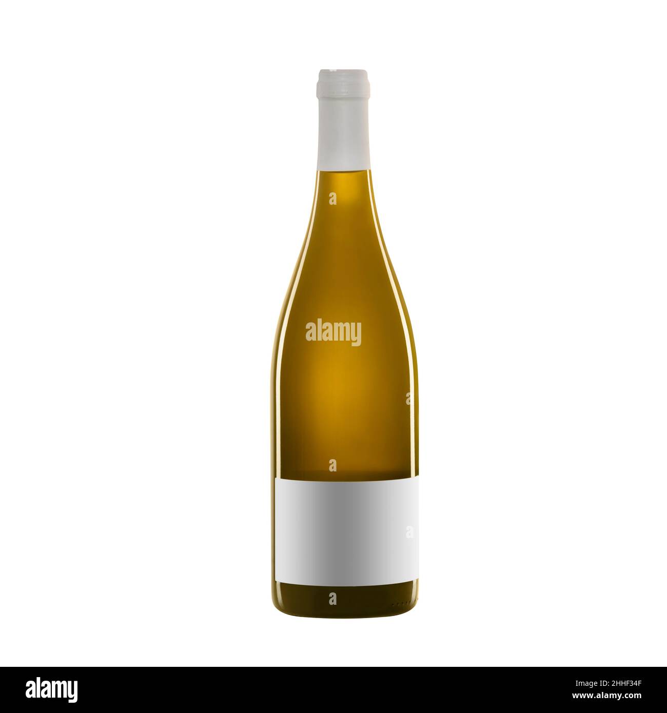 white wine bottle with blank label isolated on white background. Stock Photo