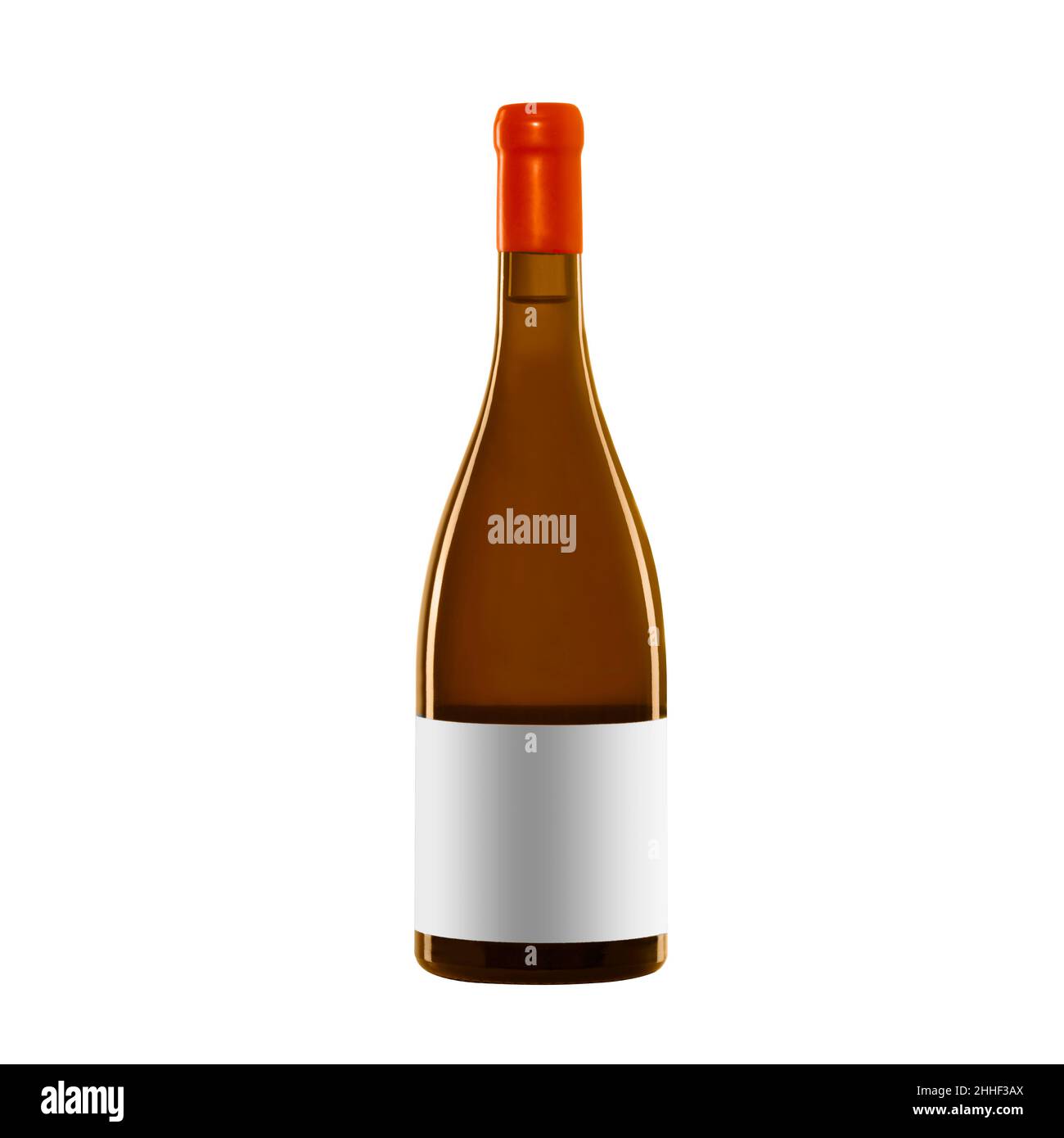 white wine bottle with blank label isolated on white background. Stock Photo