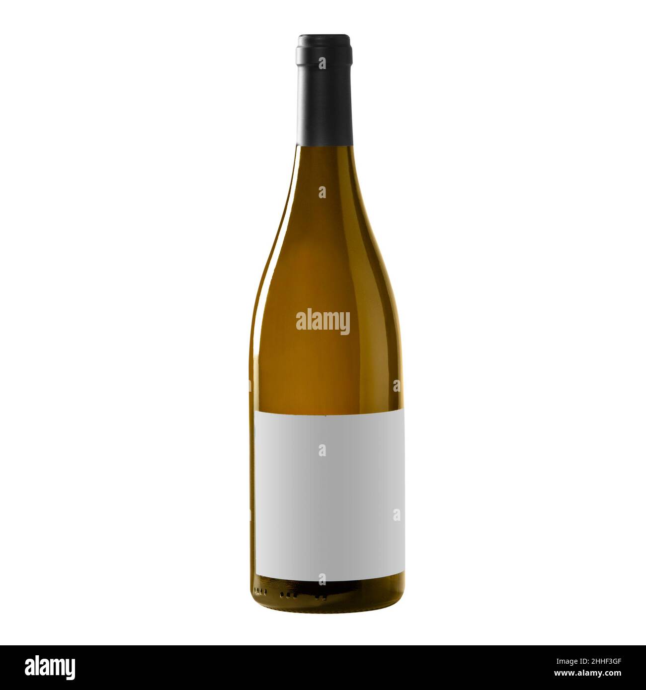 white wine bottle with blank label isolated on white background. Stock Photo