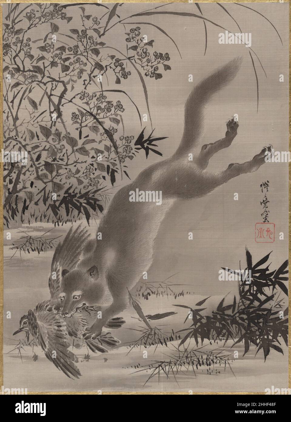Fox Catching Bird ca. 1887 Kawanabe Kyōsai Japanese. Fox Catching Bird  54637 Stock Photo