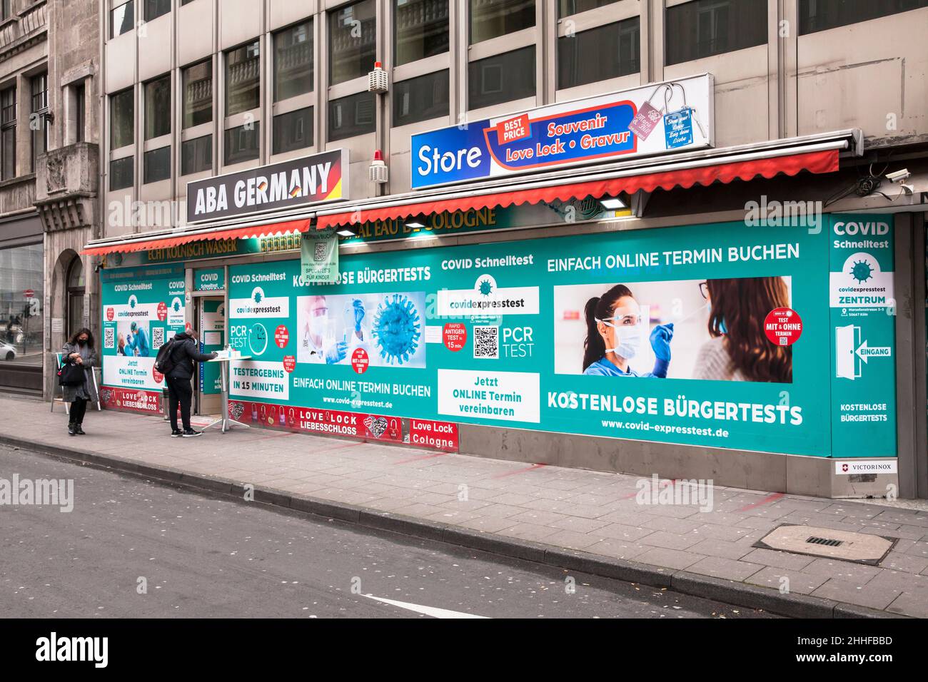 covid test center in former gift store near cathedral, Cologne, Germany