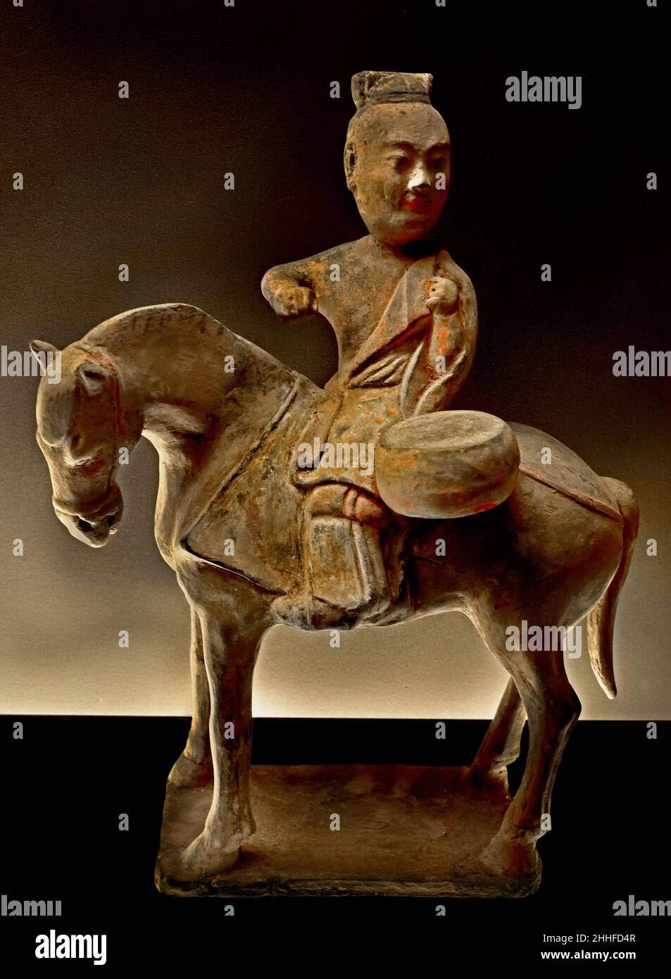 Parade Horse - Players on horseback Henan - Hebei Northern or Eastern Wei, first half of the 6th century Ad grey earthenware China, Chinese. Stock Photo