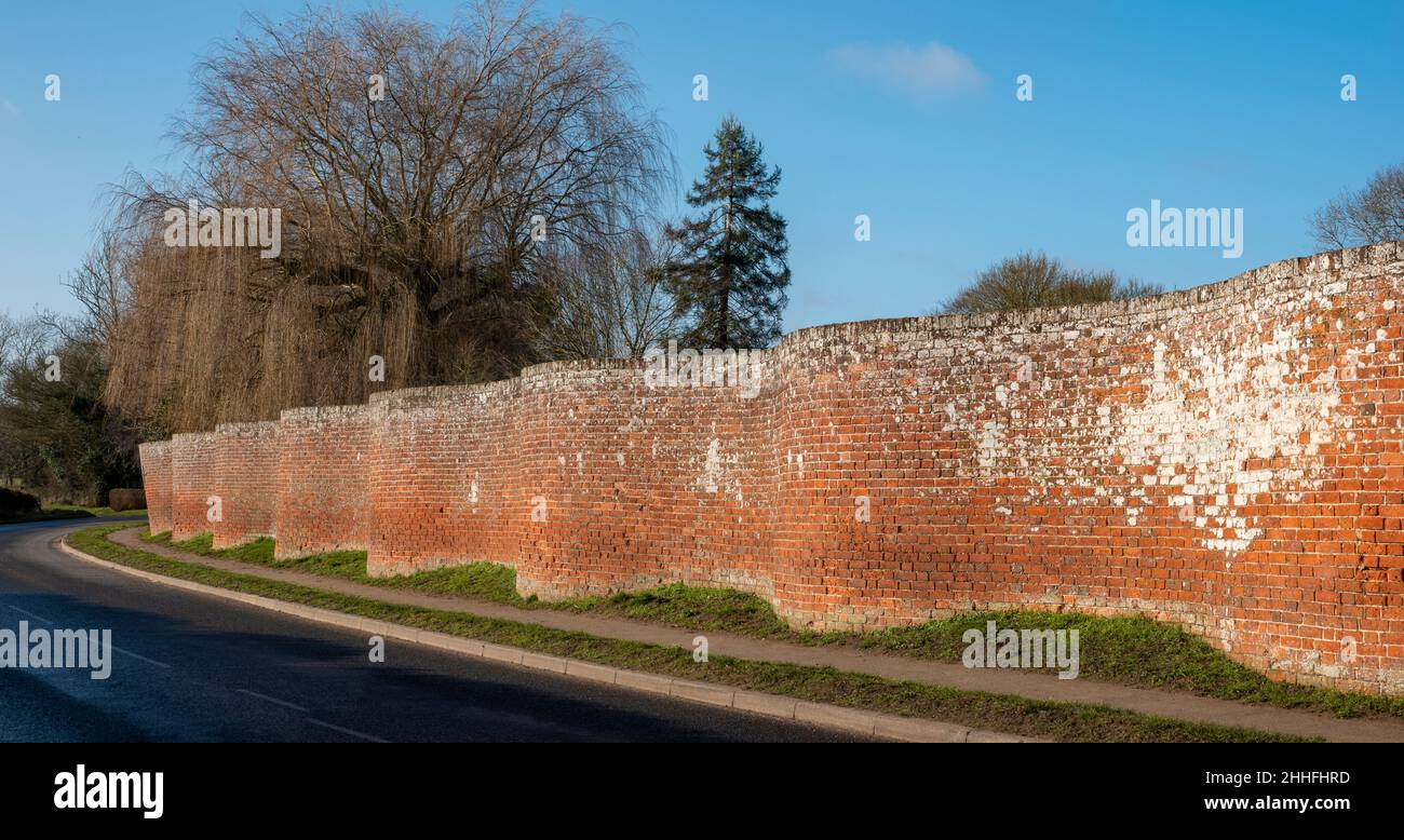 A ground level shot of a crinkle crankle wall in Easton Suffolk UK Stock Photo