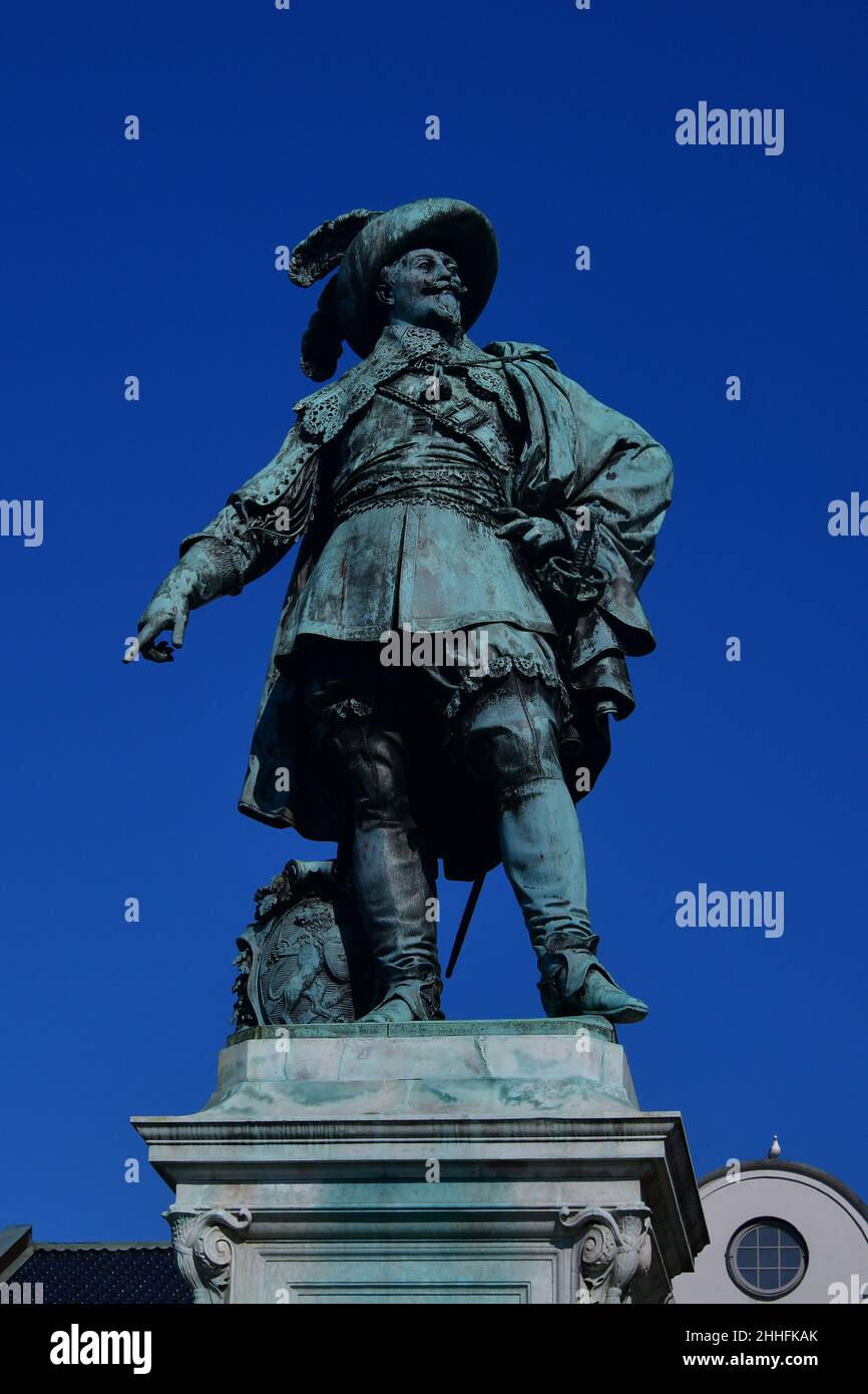 Statue of King Gustav Adolf against a bright blue sky, in Gothenburg, Sweden, September, 2021 Stock Photo