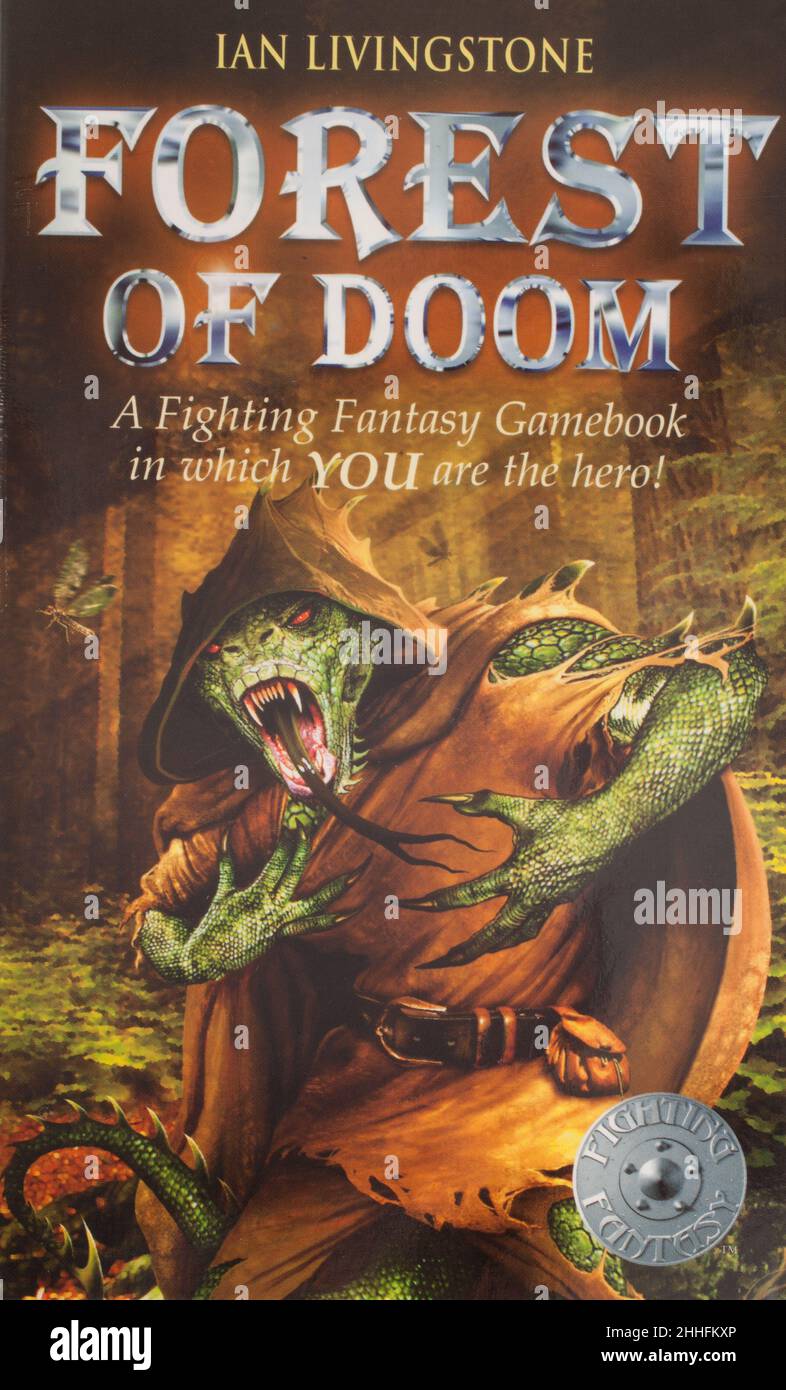 The Fighting Fantasy book, The Forest of Doom by Ian Livingstone Stock Photo