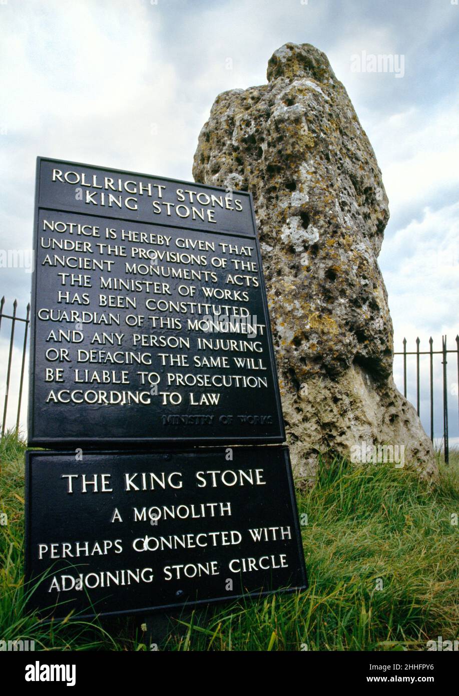 King Stone Standing Stone, Little Rollright, Warwickshire. Prehistoric monolith close to Rollright Stone Circle.    (just N of road/Oxfordshire border Stock Photo