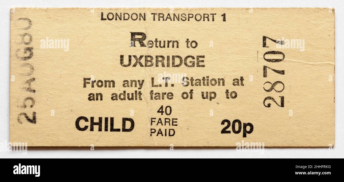 Vintage 1970s London Transport Railway Train Ticket - Uxbridge Stock Photo