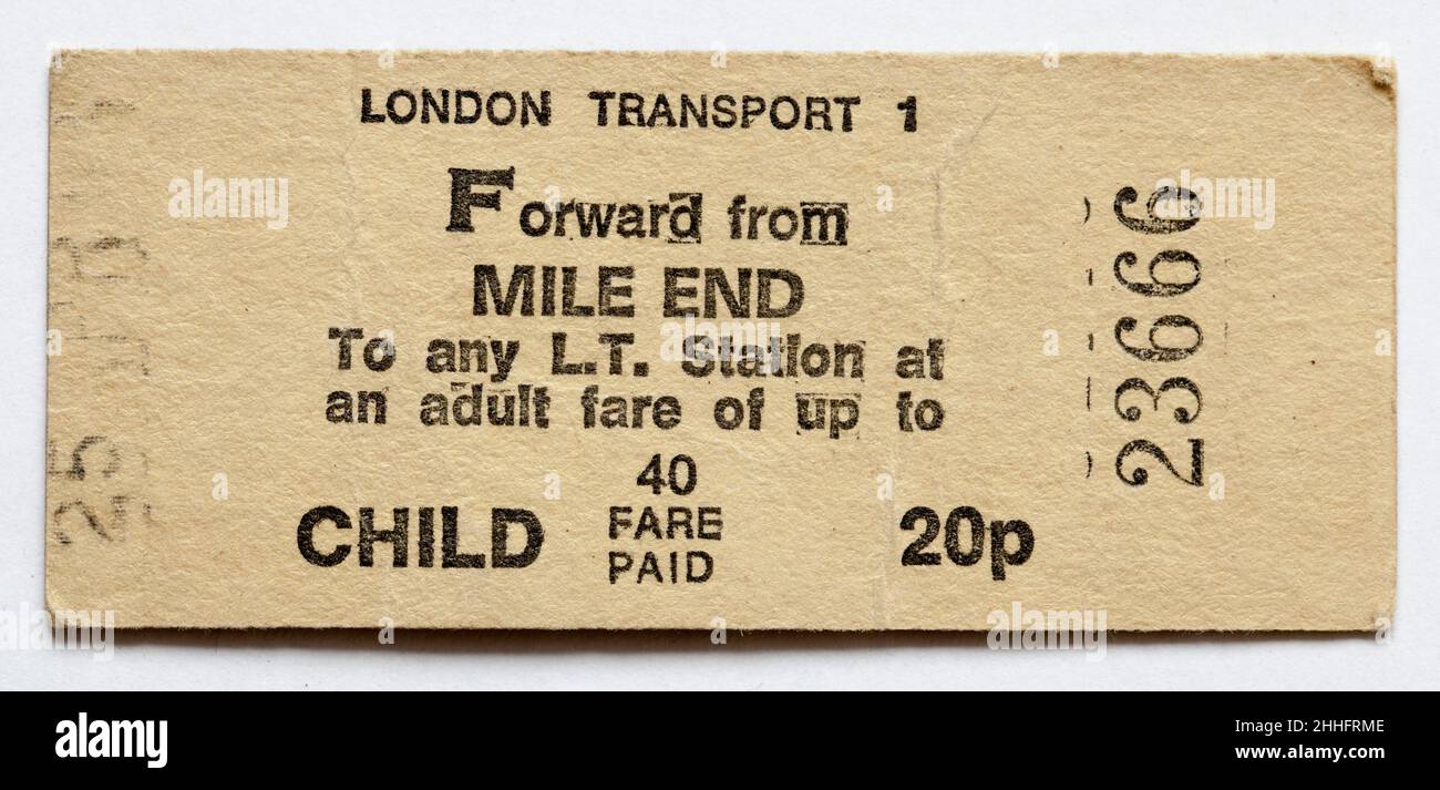 Vintage 1970s London Transport Railway Train Ticket Mile End Stock Photo