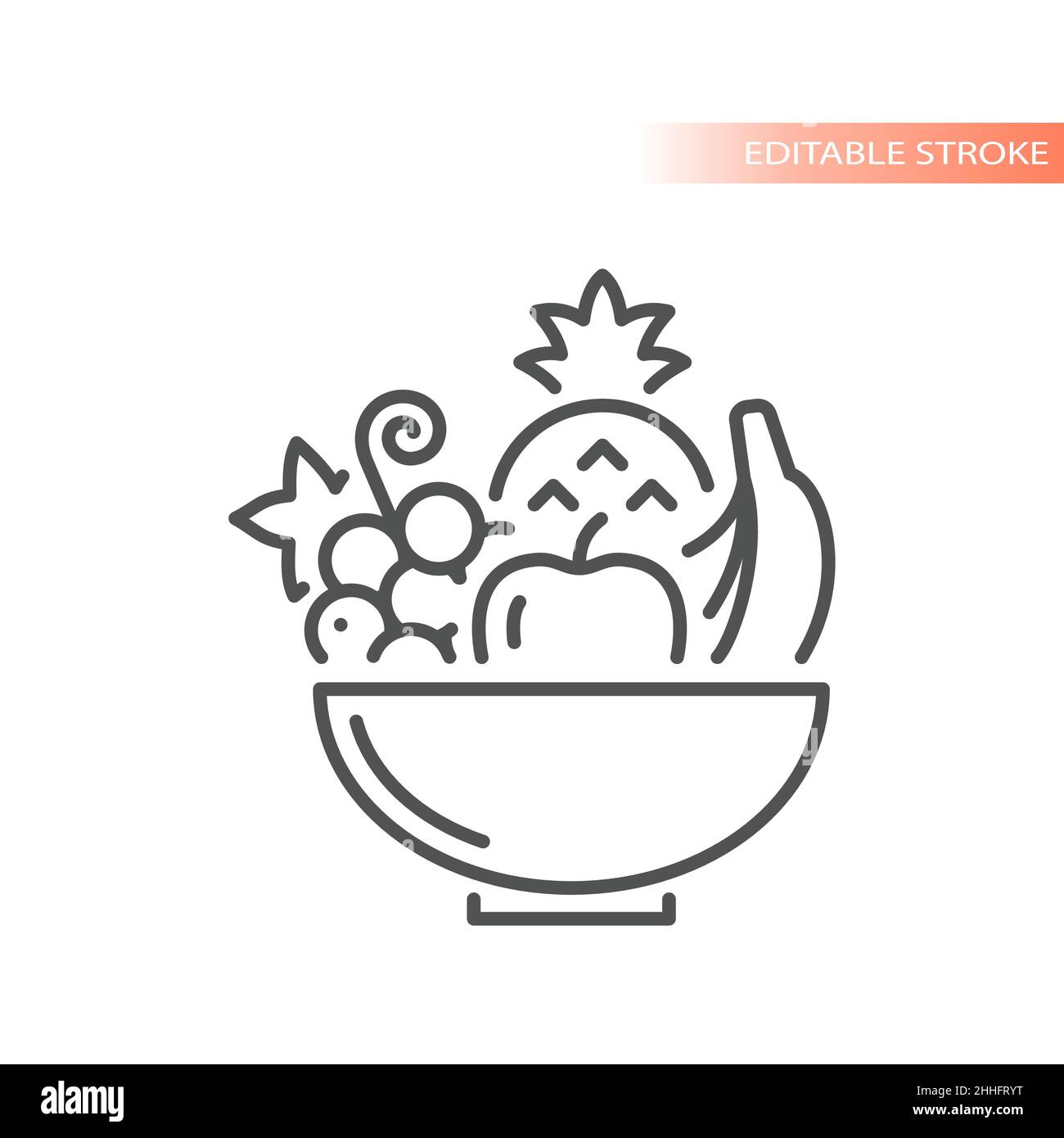 Bowl with fruits outline vector icon. Thin line, editable stroke Stock