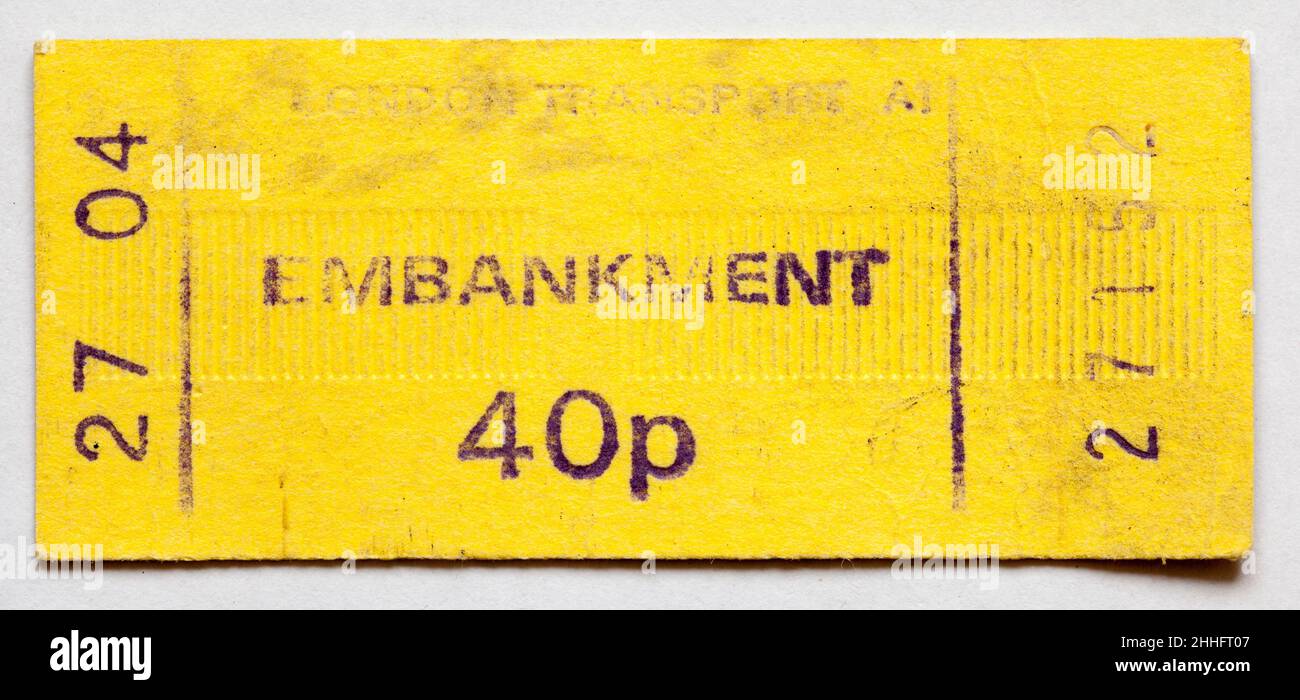 Vintage 1970s London Underground Railway Train Ticket - Embankment Stock Photo