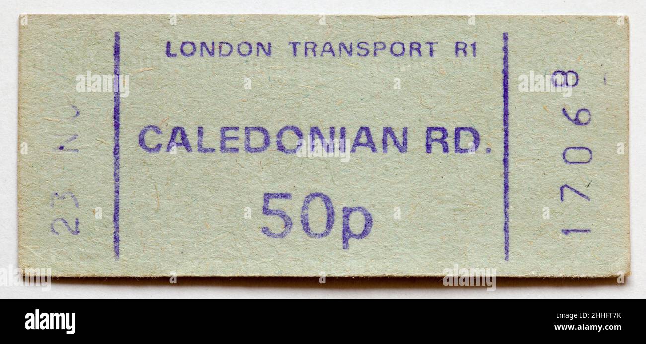 Vintage 1970s London Underground Railway Train Ticket - Caledonian Road Stock Photo
