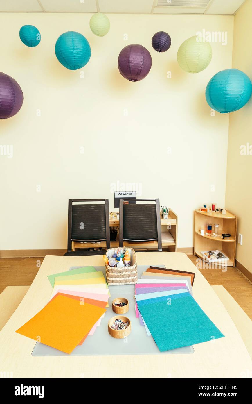 Pre kindergarten classroom and activity center in a private school in
